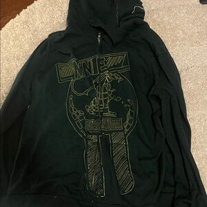 UNIF Black Graphic Zip-Up Sweater with Yellow Outline